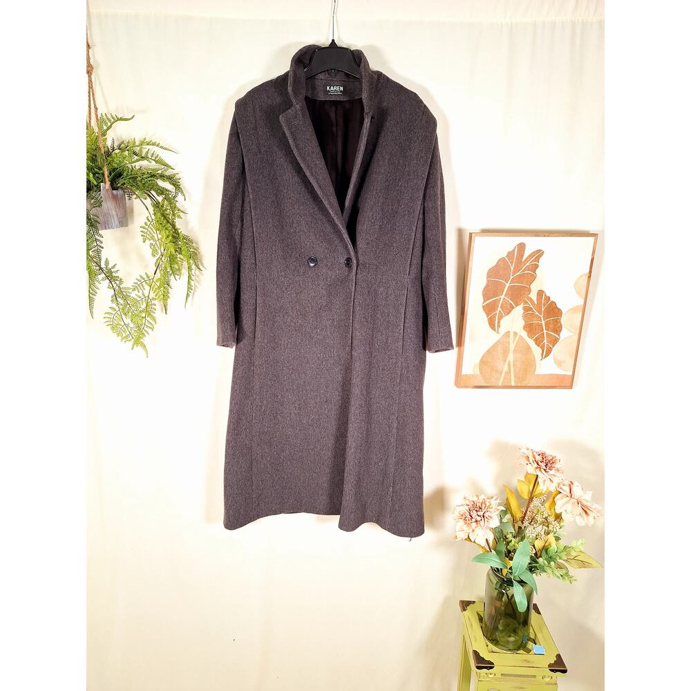 Vintage Karen Women's Winter Wool Long-Coat Gray Large